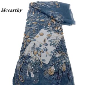 New Beads and Sequins 2024 Fabric Dress for Party Embroidery Net Lace High Quality Fabric Wedding Party Dresses ZX70FB-3
