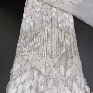 2025 New African French Nigerian High End Lace 3D Fabric With Beads Sequins Mesh for Embroidery Wedding Party Bride Sewing Dress