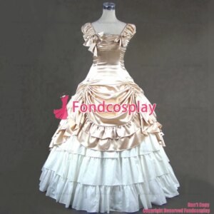 fondcosplay Gothic Lolita Punk Medieval Gown Golden White Ball Long Evening Dress skirt cosplay costume CD/TV[CK1377]