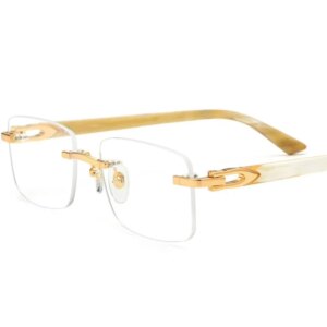 Belight Optical Nature White Black Horn Rimless Frame Big Face Men Prescription Eyeglasses Eyewear 0034