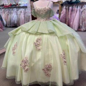 Sage Green Shiny Princess Quinceanera Dresses 2025 Flower Appliques Lace-up Corset Off shoulder Vestidos De 15 Años Prom