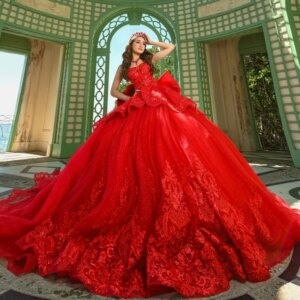 Red Shiny Quinceanera Dresses Off Shoulder Ball Gown Sweet 16 Dress Applique Lace Beading Crytal Bow Tull Birthday Party