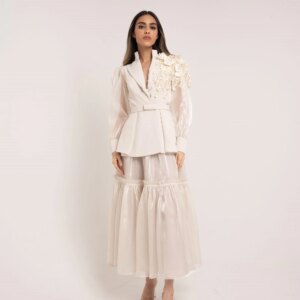 Customized Jiayigong Organza Applique Draped Celebrity A-line V-neck Bespoke Occasion Gown Midi Dresses