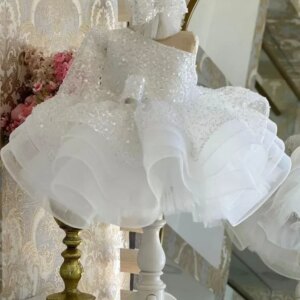Luxury Lace Beadings Girl Wedding Party Dresses Beads Tiered Tulle Sleeves Puffy Flower Girl Dresses Princess Baby Girl  Dress
