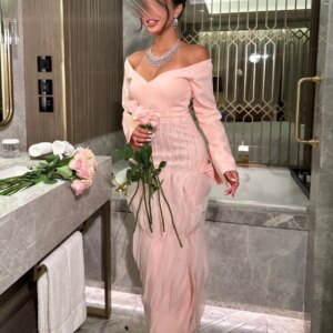 Customized Sparkle Jersey Pleat Sequined Straight Off-the-shoulder Midi Dresses Celebrity Dresses Modern Style Fashion Retro Sim