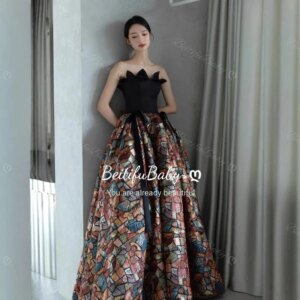 Vintage Women’s Evening Dresses Banquet Elegant Strapless Palace Style Vintage A-line Skirt Banquet Gown for Women Formal Dress