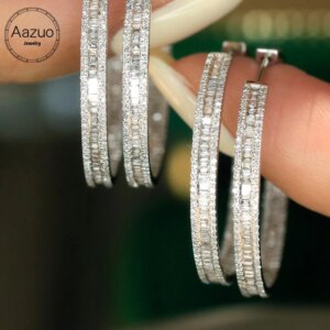 Aazuo Solid 18K White Gold Real Natrual Diamonds 1.1ct Big Round Hook Earring Gift For Women Engagement Dinner Party Au750