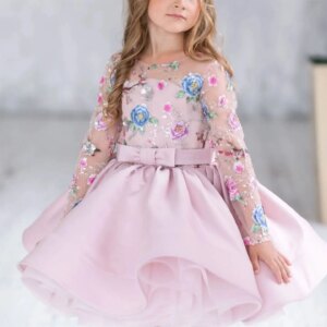Fluffy Knee Length Embroidered Flower Girl Dress Wedding Cute Little Flower Child Communion Birthday Party Celebration