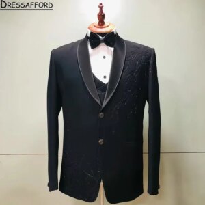 Black Appliques Beading Groom Wedding Tuxedos 2 Pieces Formal Suits Men Custom Made Black Prom Blazer Sets Male Fashion