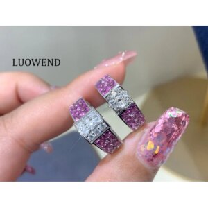 LUOWEND 100% 18K White Gold Rings French Romantic Style Natural Color Sapphire Engagement Ring for Women High Gemstone Jewelry
