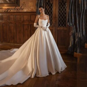 Customized Satin Strapless Ball Gown Chapel Train 2025 Wedding Dresses For Woman Floor-length Bridal Gowns Vestidos De Novia