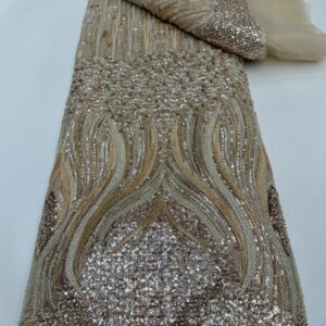 2024 African Sequins Beaded Lace Fabric Nigerian Groom Embroidery High Quality French Tulle Lace Fabric For Bridal Wedding
