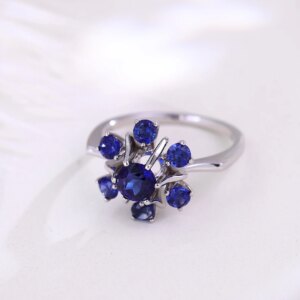 Provence wedding band for women 14K Solid Gold blue Lab Gemstones flower ring Engagement Anniversary Personalized Custom