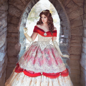 Victorian Gold Red Prom Dresses Dreamy Delicate Tulle Embroidered Applique Princess Tutu Glittering Rhinestone Ruffled Custom