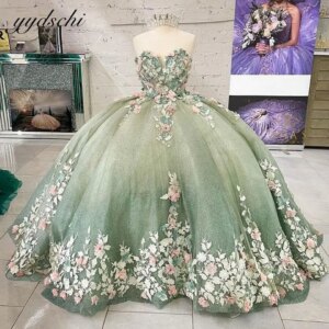 Customized Quinceanera Dress Lace Pearls Ball Gown vestidos para 15 vestido años Glitter Long Sleeve Sequined Birthday Prom Gown