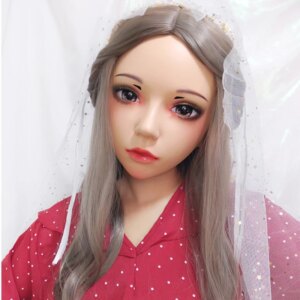 (Ling-5)Female Sweet Girl Resin Half Head Kigurumi BJD Eyes Crossdress Cosplay Japanese Anime Role Lolita Mask With Eyes And Wig
