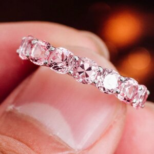 Provence Classic half band 10K Solid Gold Cushion cut Pink Lab Gemstones Wedding Ring Engagement ring Personalized Custom