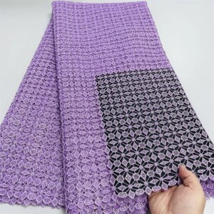 African Laser Cotton Cord Lace Fabric 2024 High Quality Nigerian Water Soluble Lace With Sequins for Women Dresses Party