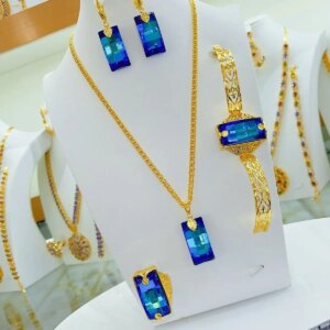 24K Gold Plated Dubai Jewelry Set 2023 New Necklace Earrings Women’s Bracelet Ring Party Accessories YY10124