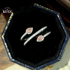 KUGG 100% 18K White Gold Rings Romantic Simple Style Real Natural Pink Diamond Engagement Ring for Women Luxury Wedding Jewelry