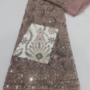 Newest Luxury Heavy Bead Lace High Quality Net African Sequin Lace Fabric Embroidery 2025 Dresses for Wedding Bridal