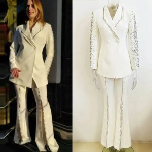 Crystal Beading Women Wedding Pants Suits Ladies Prom Evening Guest Formal Wear Custom Made Blazer 2 Pieces