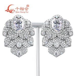 Peacock Hair Big Earrings 30*40mm S925 Silver Ear Stud with D VVS White Moissanite Stone for Women Dinner Party Jewelry Gift