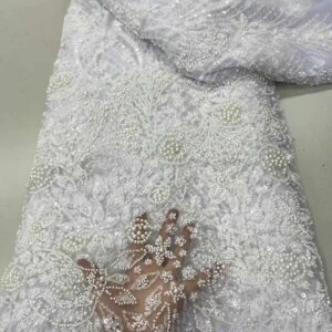 Luxury African Lace Fabric Sequins Tulle Mesh Embroidery Lace for Bridal Wedding Sew Fabrics High Quality Laces Dresses 2025