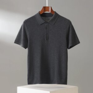 100% cashmere men’s sweater casual solid knitted pullover short sleeved POLO collar Tees basic Blouse large loose Jumper T-shirt