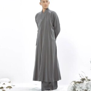High Quality Cotton Linen Breathable Monk Costume Meditation Unlined Long Gown Summer Diagonal Placket Frock Robe