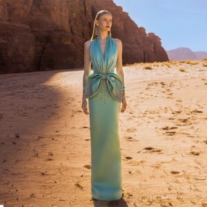 New Arrival Halter Green Satin Crystal Sheath Fahsion  فساتين السهرة vestidos de fiesta  فساتين سهره evening dresses