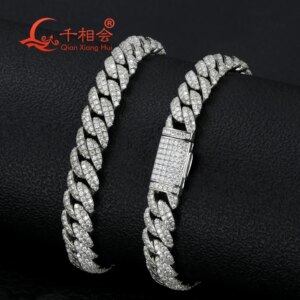 Half Moon Shaped Bracelet 10mm S925 Sterling Silver Cuban Chain with Moissanite & Diamond Hip Hop Style Miami Cuban Link Chain