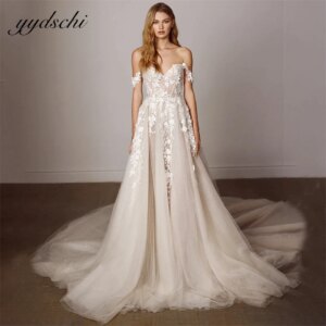Customized Tulle off Shoulder Sweetheart Neck Appliques Wedding Dress For Woman 2025 Court Train Bridal Gowns vestidos de novia