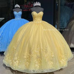 Princess Sweetheart Sheath Quinceanera Dress 2025 Gorgeous Yellow Diamante Beaded Appliqué 15 Prom Dress فساتين سهره  Customised