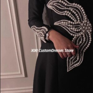Customized فساتين سهرة A-Line V-Neck Floor-Length Beadings Dresses For Women Zipper Up Long Sleeves Lining Wedding Party Dress