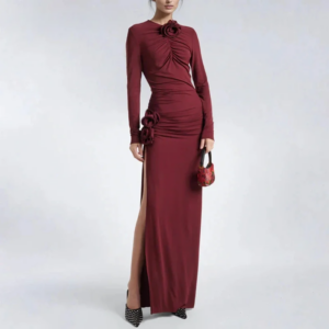 Little Daisy Customized Spliced Fold Fashion Dresses for Women Round Neck Long Sleeves Patchwork 3D Flowers Dress Female New