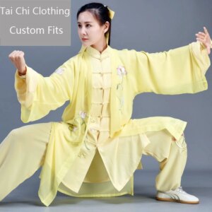 Embroidered New Tai Ji Suit Women’s Spring and Autumn Fashion Yellow Mid-Length Performance Wear