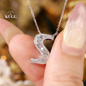KUGG 100% 18K White Gold Necklace Real Natural Diamond Pendant Necklace Fashion S-Shape Design High Party Jewelry for Women