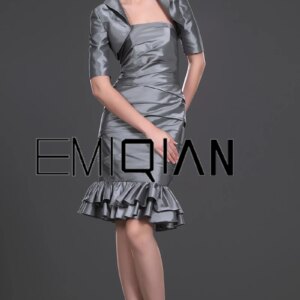 Designer Strapless Mermaid Gray Taffeta Mother of the Bride Dresses with Jacket Women’s Formal Dresses Wedding Party Gown