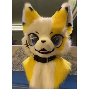 Yellow Furuit Long-haired Cat and Fox Mascot Head Party Halloween Fur Role Play
