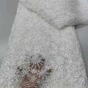 2025 High End African French Luxury Beads Tulle Lace High Quality Embroidery Sequins Lace Groom Fabric For Evening Party Dress