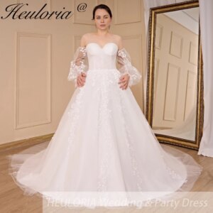 HEULORIA elegant A line wedding dress lace bride dress with detachable sleeve Robe De Mariee Wedding Bride Dress