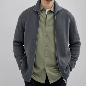 Men’s warm strong anti-pilling wool double-end zipper base pit strip turtleneck sweater coat
