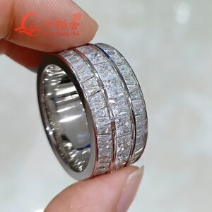 Sterling 925 Silver Eternity Band 12.5mm Small Square Trapezoid Hip Hop Moissanite Diamond Ring for Men And Women Fine Jewelry
