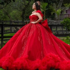 Customized Shiny Red Off Shoulder Quinceanera Dress Tull sequin applique ruffle layering Bow vestidos de 15 Quinceanera