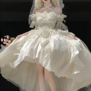 White Flower For Bride Generate Colorful Wedding Dress Cos Lolita Dress Suit Heavy Industry Trail Pure White Girl Princess Dress
