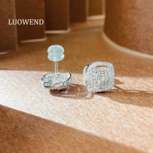 LUOWEND 100% 18K White Gold Earrings Multiple Wearing Style Luxury 0.60carat Real Natural Diamond Stud Earrings for Women