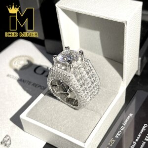 S925 Silvery Baguettes Moissanite Big Diamond Ring For Men Women Iced Out high-end Hip Hop Jewelry Pass Diamonds Tester With GRA