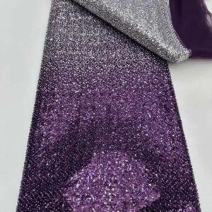 Purple Fabric Sequins Beaded Lace Fabric African Lace Fabric 2025 High Quality 5 Yard Blue Beaded Lace Fabrics For Sewing KB4445
