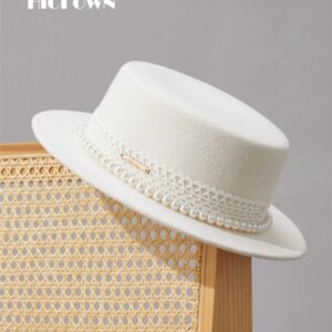 Autumn and winter flat top hat children white pearl face is still black hours